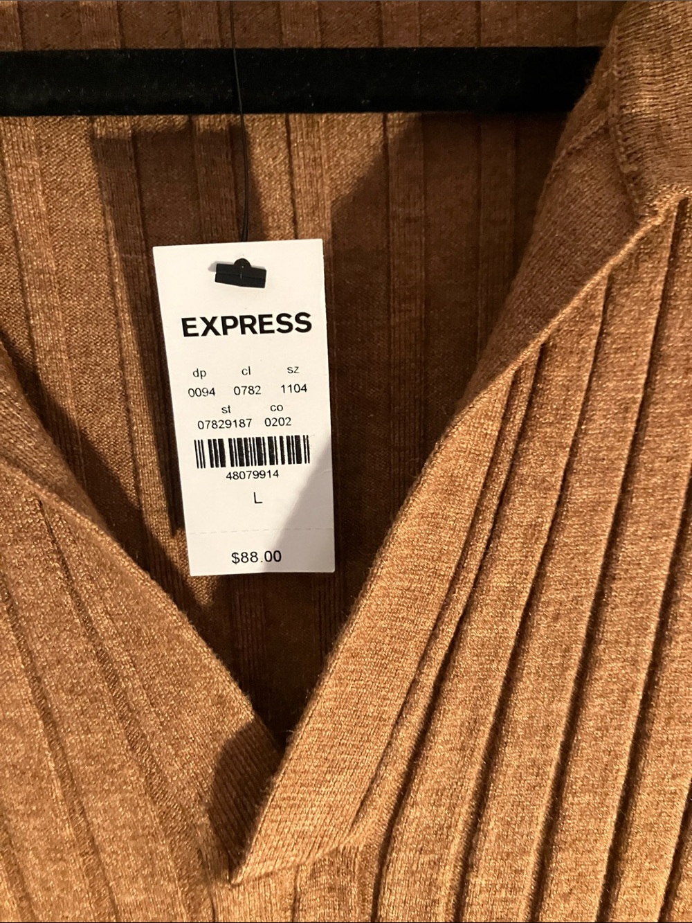 Express Ribbed Collared Midi Dress - Camel Brown - Picture 2 of 3